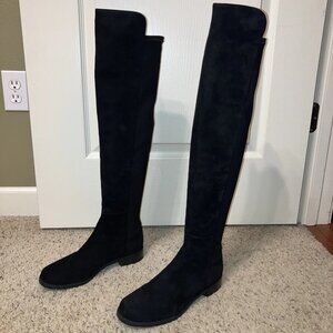 STUART WEITZMAN Boots 5050 Black SUEDE Stretch OTK - Sz 8 M Made in Spain